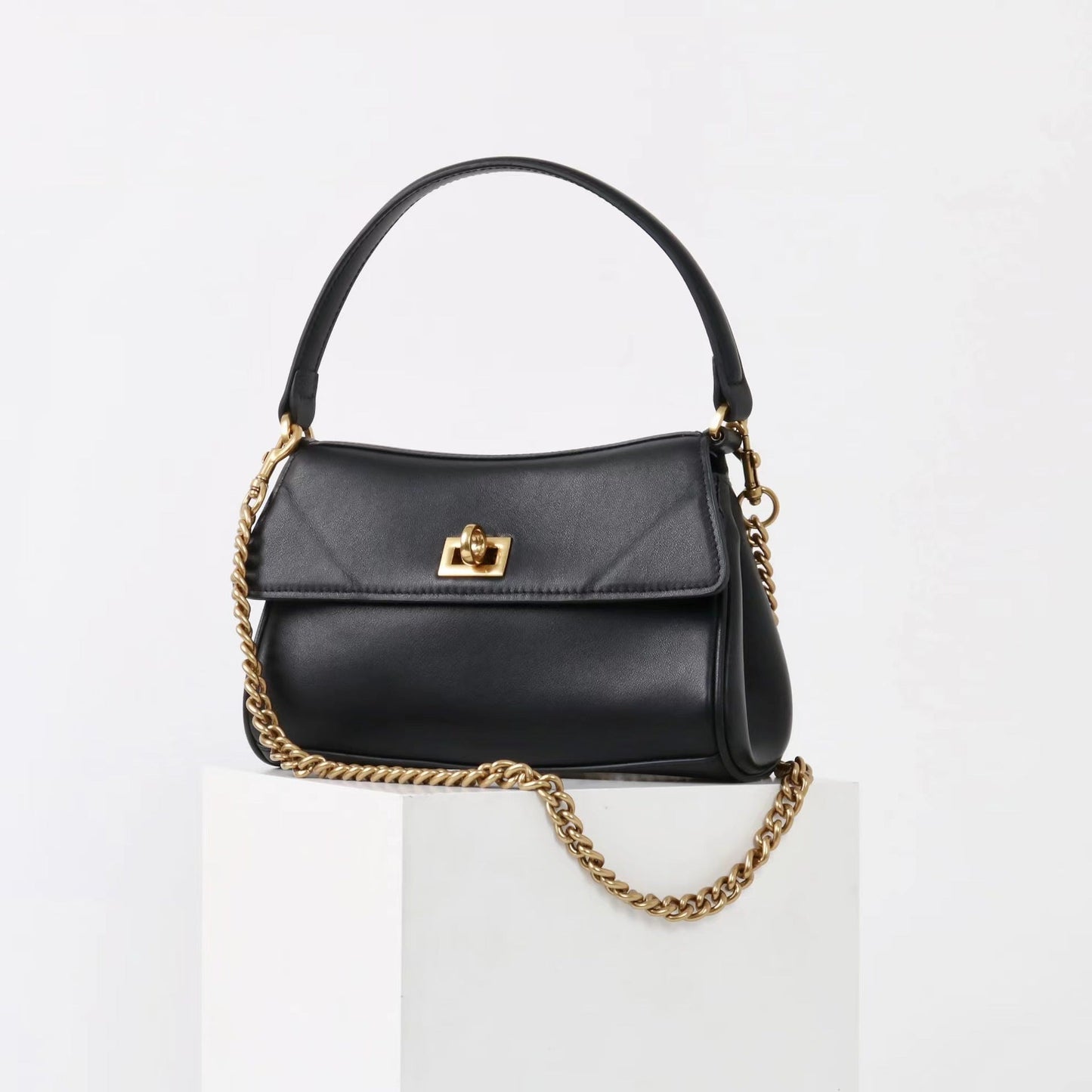 Women double layer cowhide leather handbag