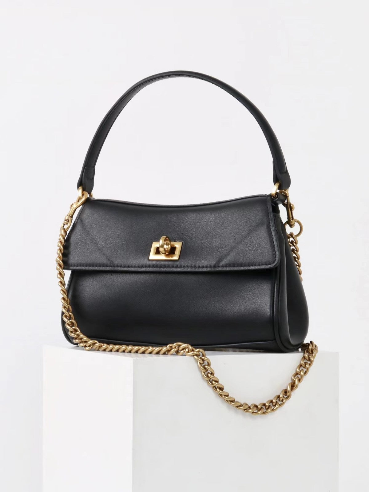 Women double layer cowhide leather handbag