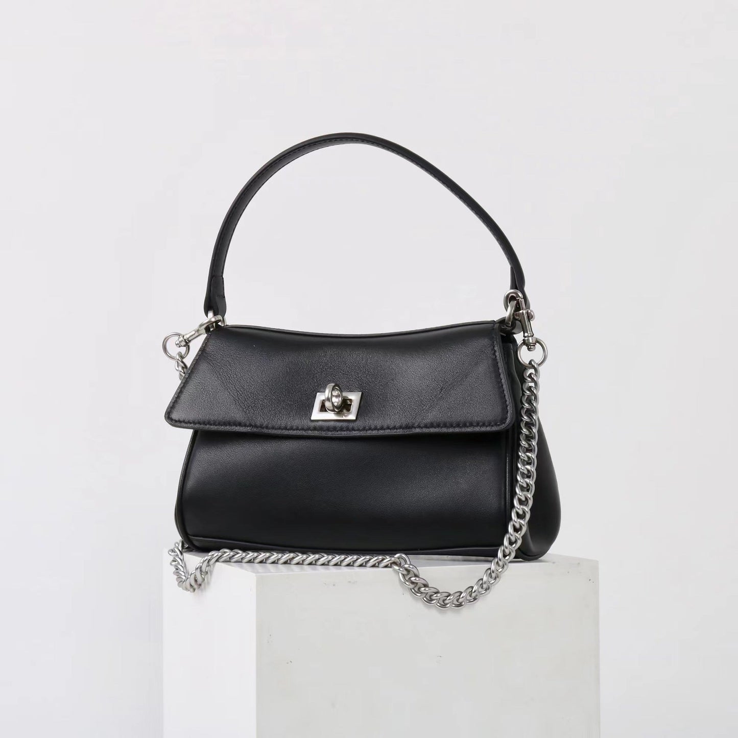 Women double layer cowhide leather handbag