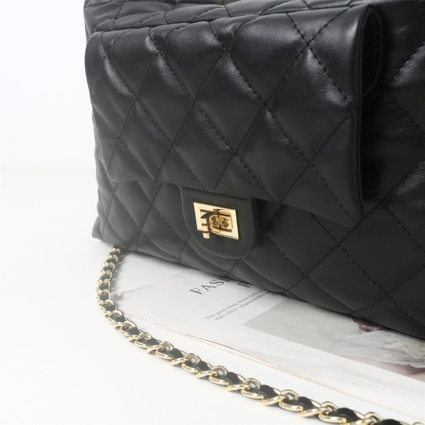 Womens Quilted Leather Large Hobo Chain Cross Body Bag