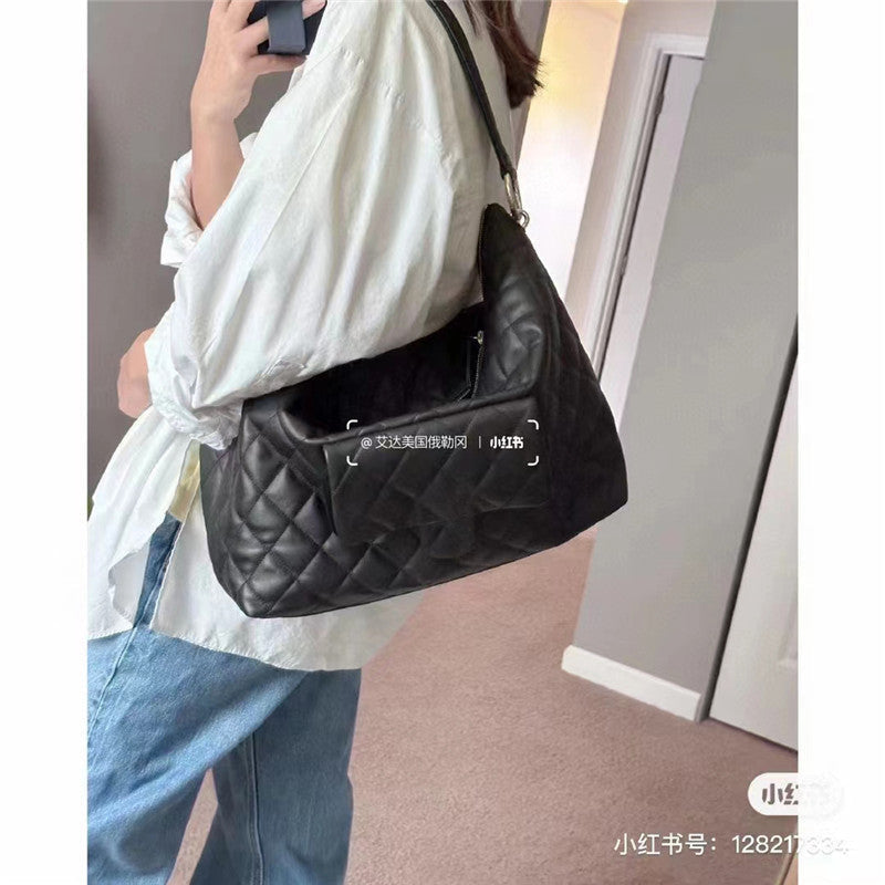 Womens Quilted Leather Large Hobo Chain Cross Body Bag