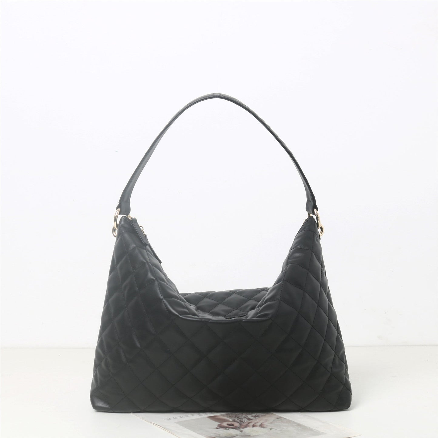 Womens Quilted Leather Large Hobo Chain Cross Body Bag