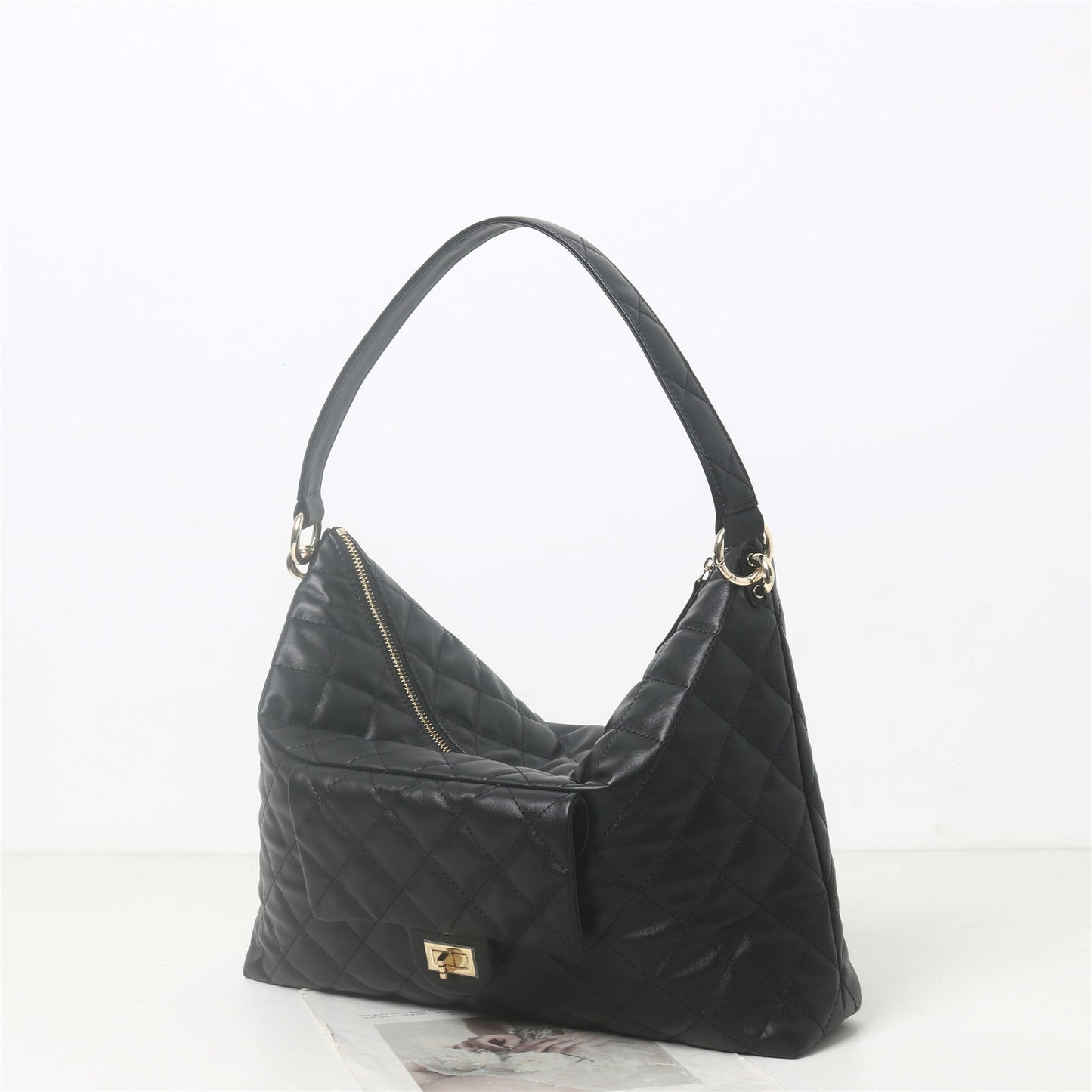 Womens Quilted Leather Large Hobo Chain Cross Body Bag