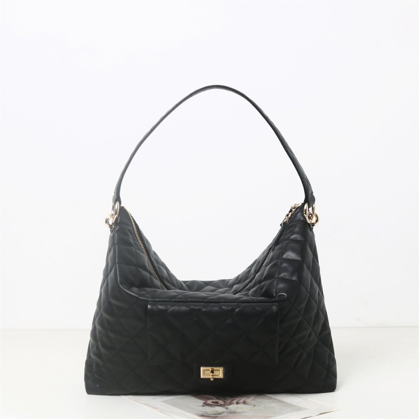 Womens Quilted Leather Large Hobo Chain Cross Body Bag