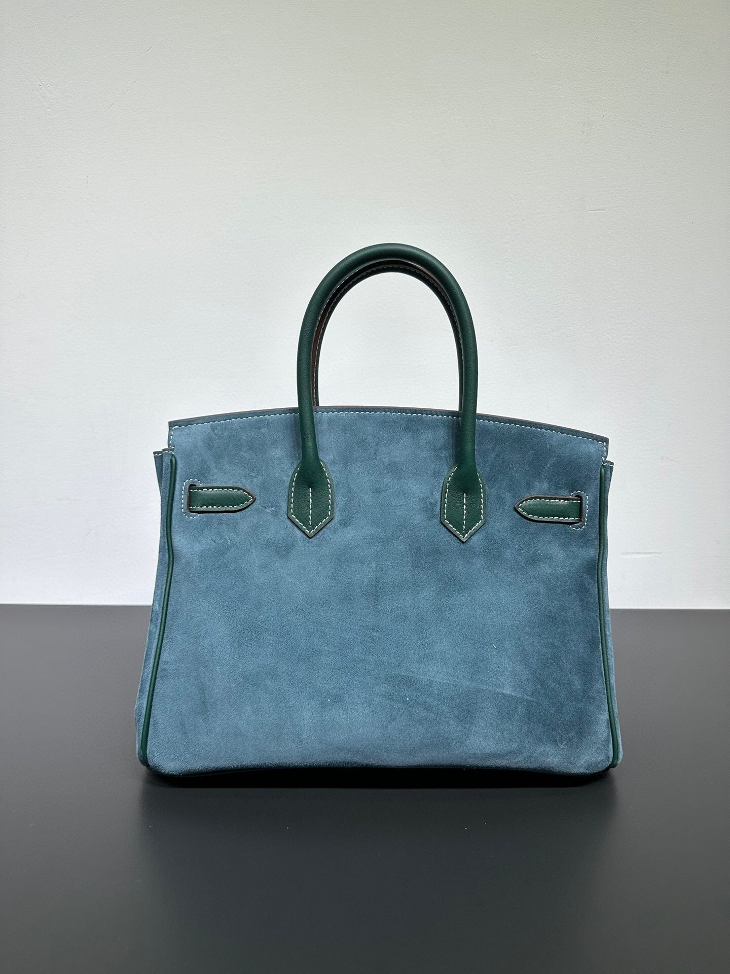 Womens Suede Leather Padlock Top Handle Bag Dark Green