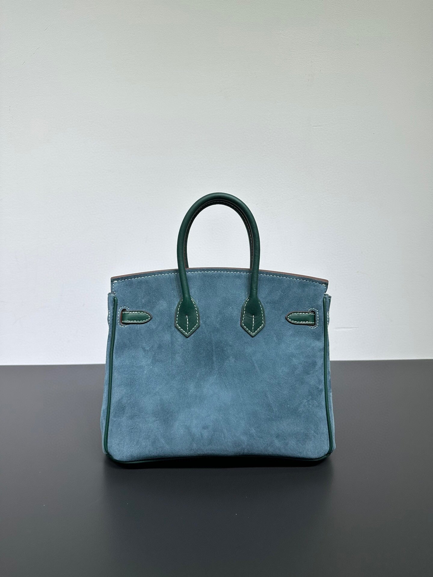 Womens Suede Leather Padlock Top Handle Bag Dark Green