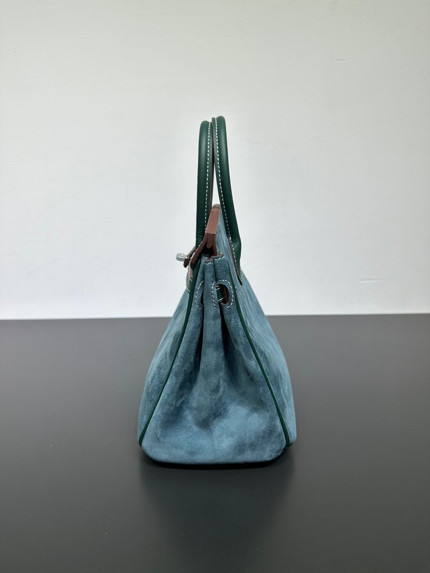 Womens Suede Leather Padlock Top Handle Bag Dark Green