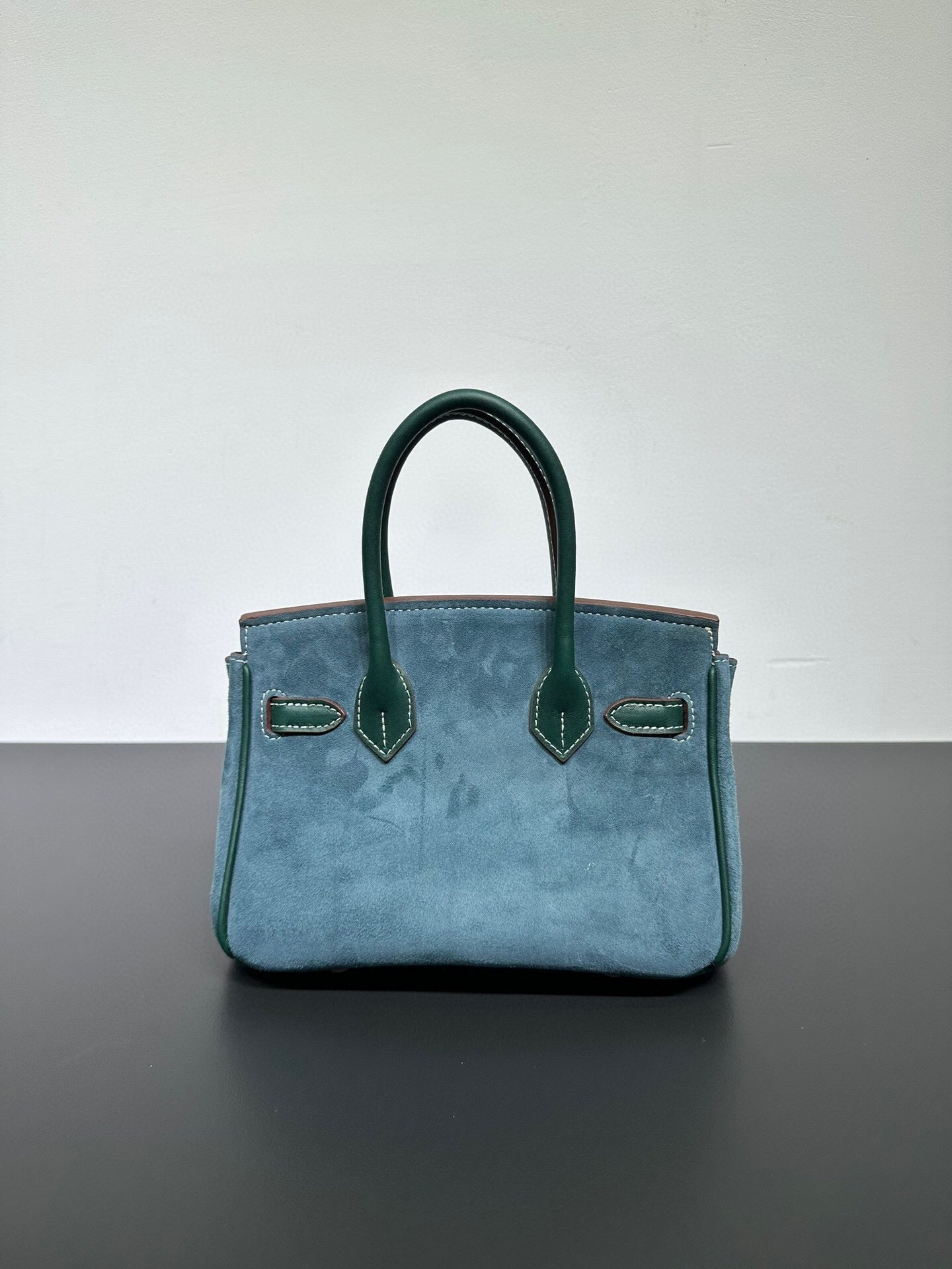 Womens Suede Leather Padlock Top Handle Bag Dark Green