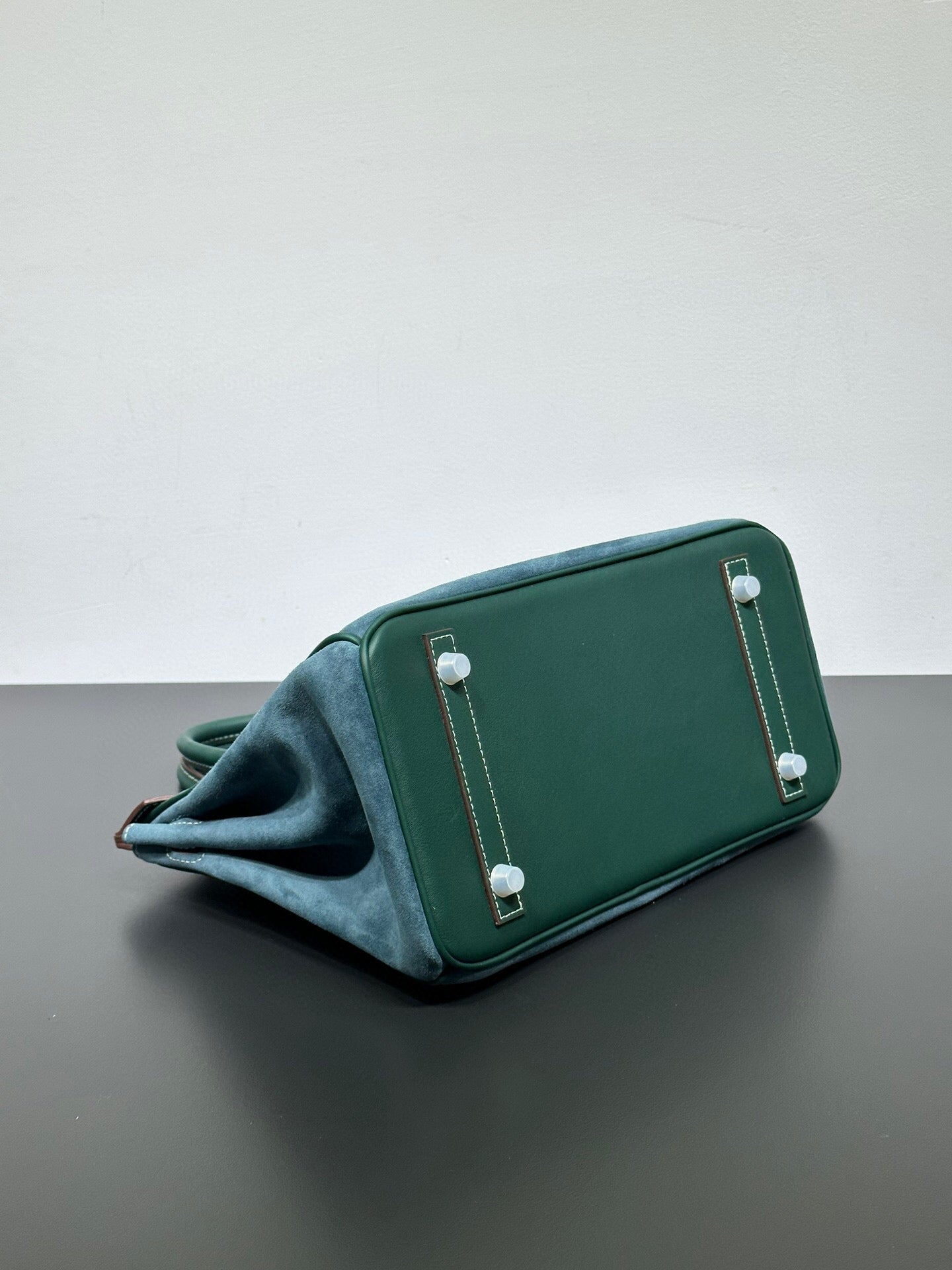 Womens Suede Leather Padlock Top Handle Bag Dark Green