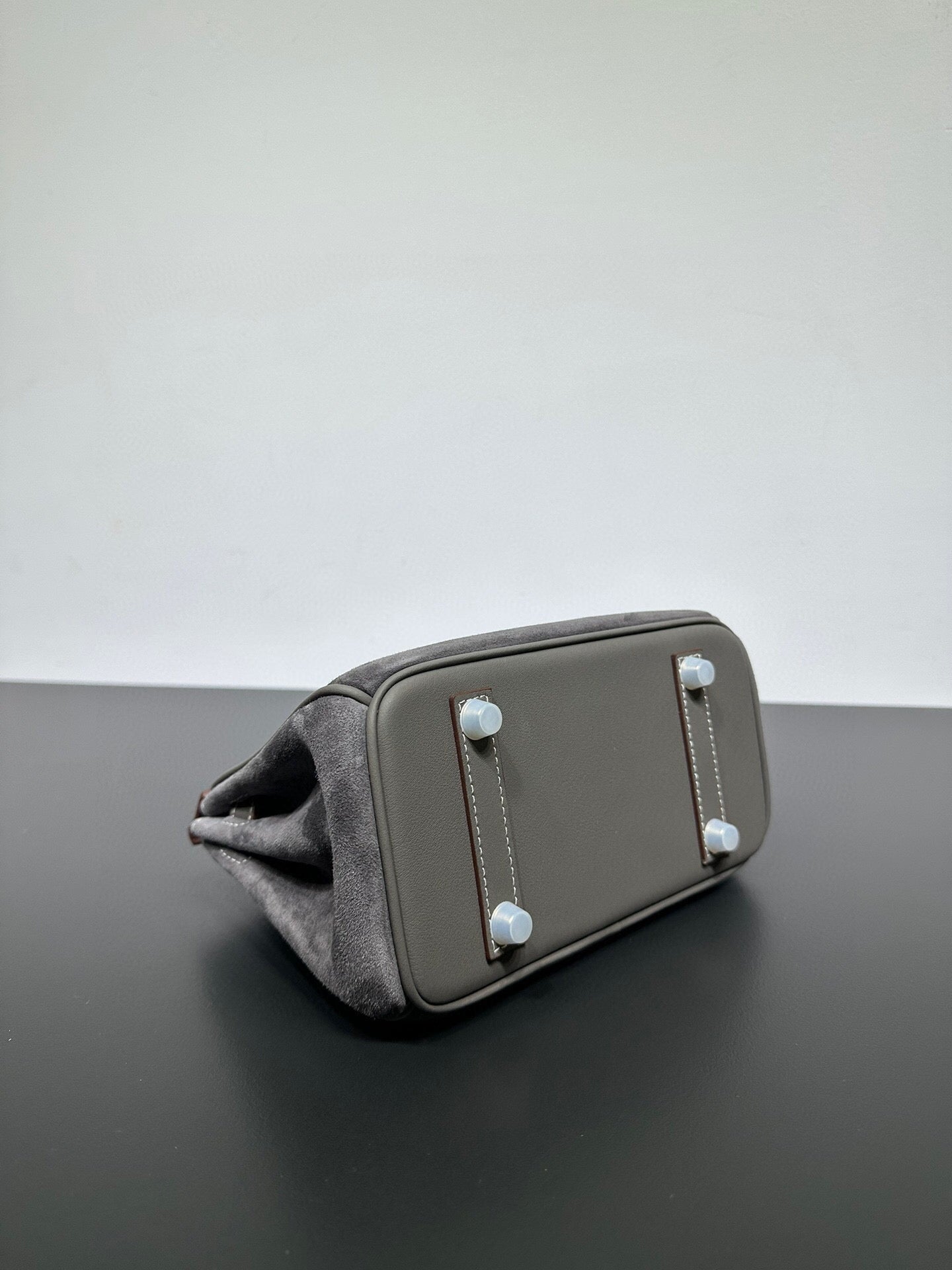 Womens Suede Leather Padlock Top Handle Bag Grey