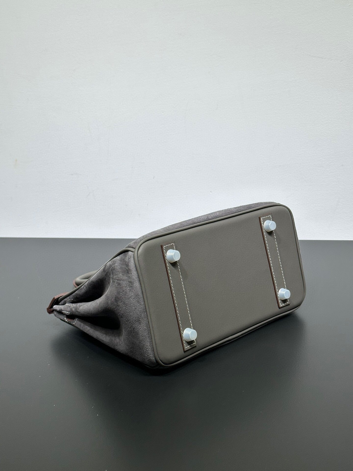 Womens Suede Leather Padlock Top Handle Bag Grey