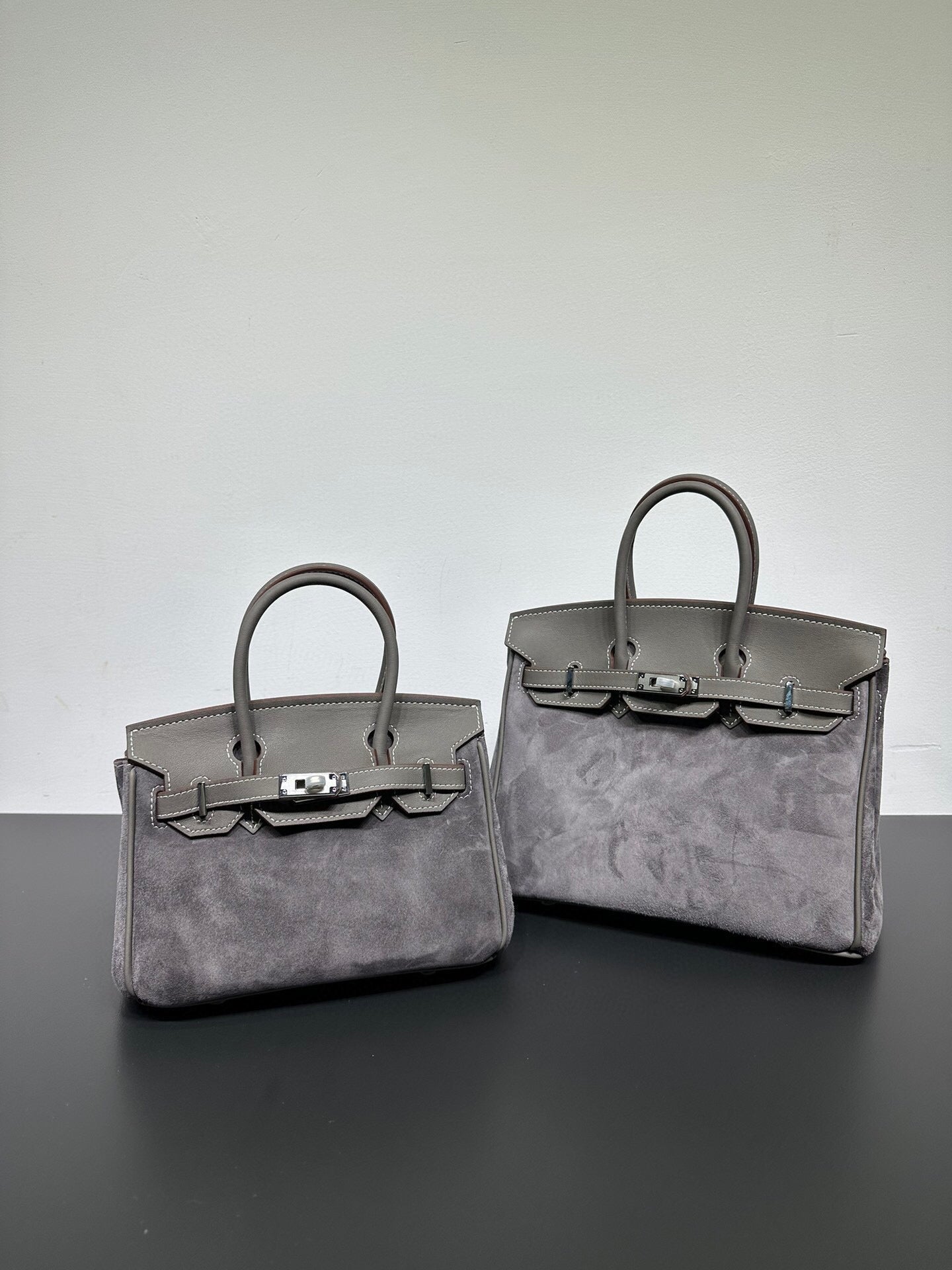 Womens Suede Leather Padlock Top Handle Bag Grey