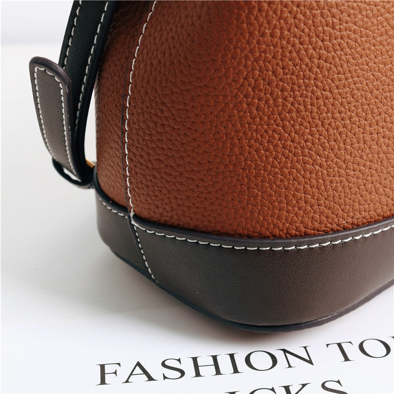 Contrast Color Leather Top Handle Bag