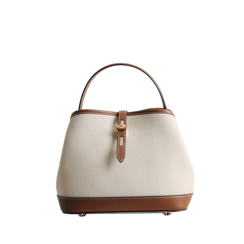 Contrast Color Leather Top Handle Bag