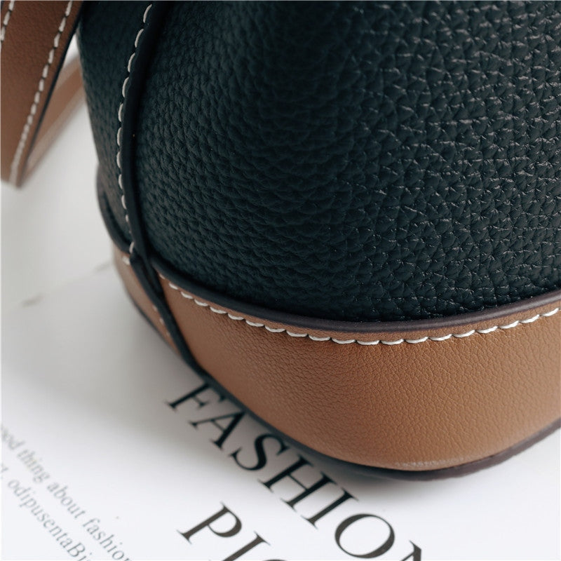 Contrast Color Leather Top Handle Bag