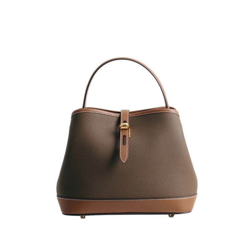 Contrast Color Leather Top Handle Bag