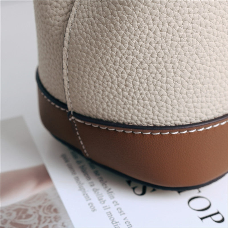Contrast Color Leather Top Handle Bag