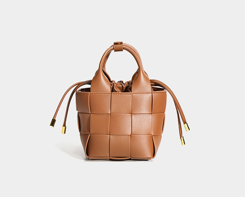 Womens Leather Square Woven Basket Bag