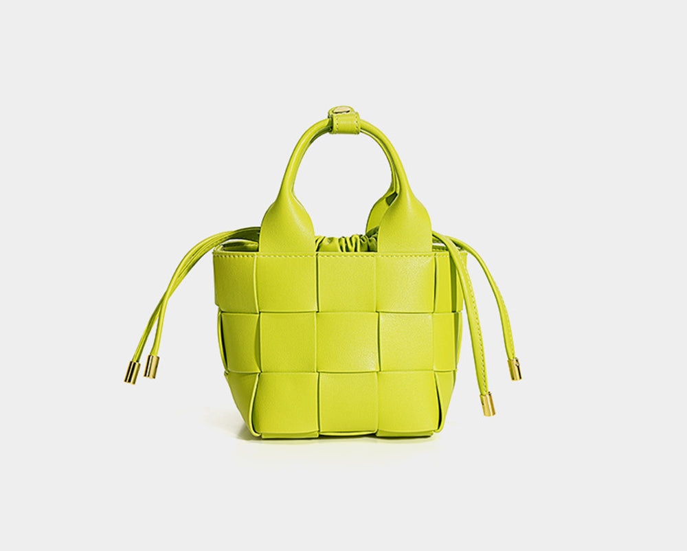 Womens Leather Square Woven Basket Bag