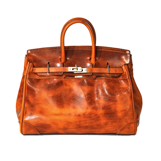 Unisex Vintage Vetetable Tanned Leather Padlock Tote Bag