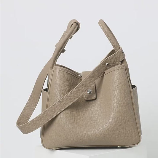 Womens Calfskin Leather Bucket Cross Body Bag