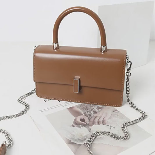 Womens Calfskin Leather Top Handle Chain Bag