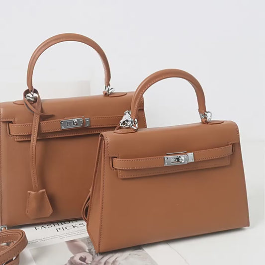 Womens Swift Leather Padlock Top Handle Cross Body  Bag