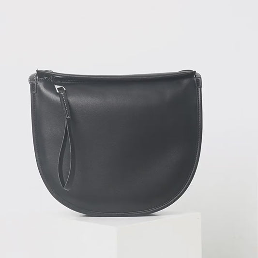 Womens Calfskin Leather Large Cross Body half moon Bag