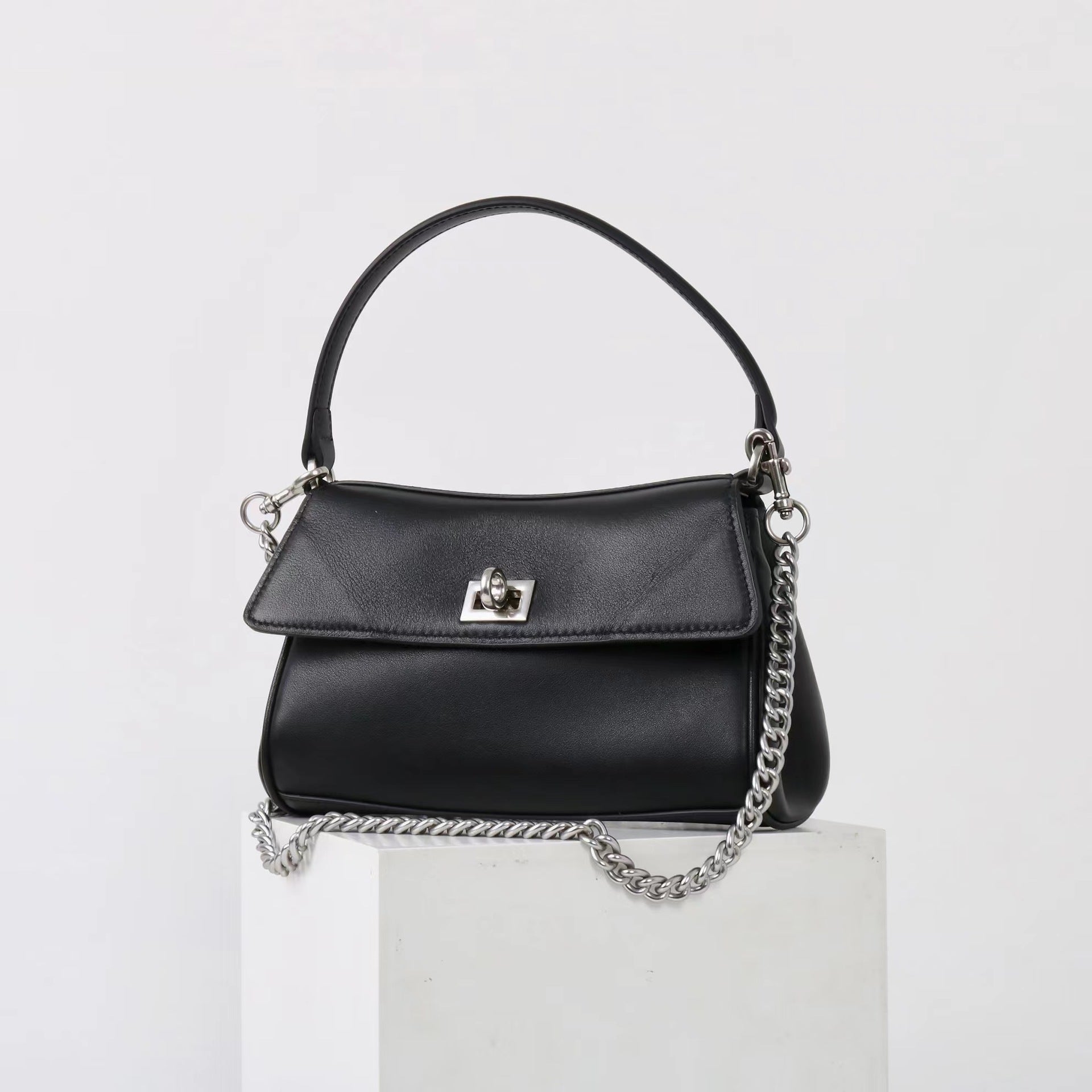 Women double layer cowhide leather handbag