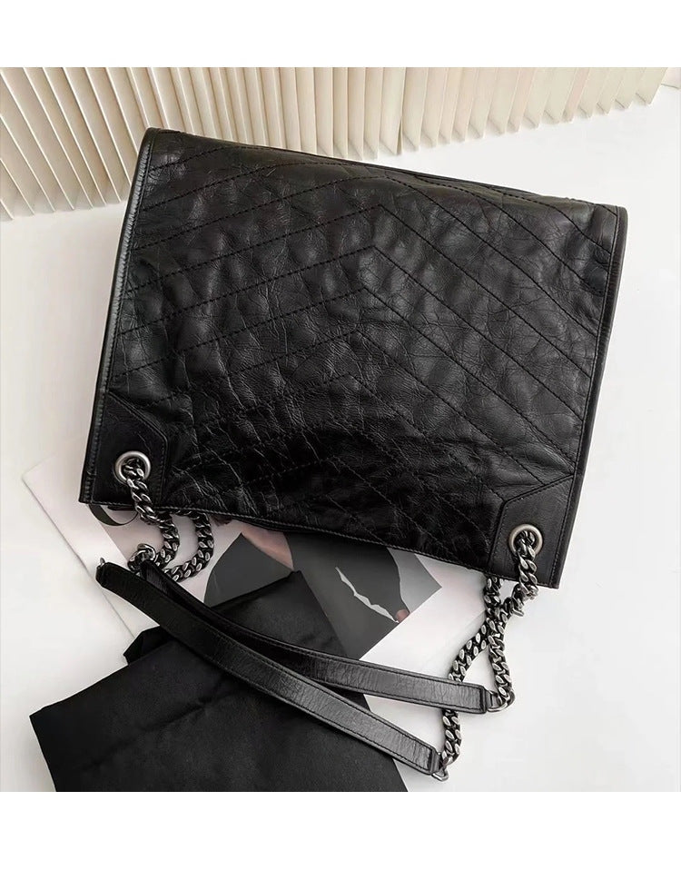 Womens Calfskin Leather Chain Hobo Shoulder Bag