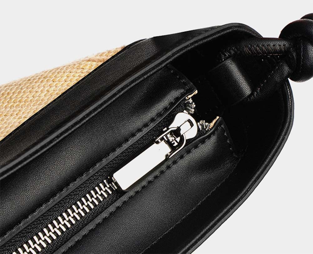 Womens Calfskin Leather Straw Bucket Large Shoulder Bag