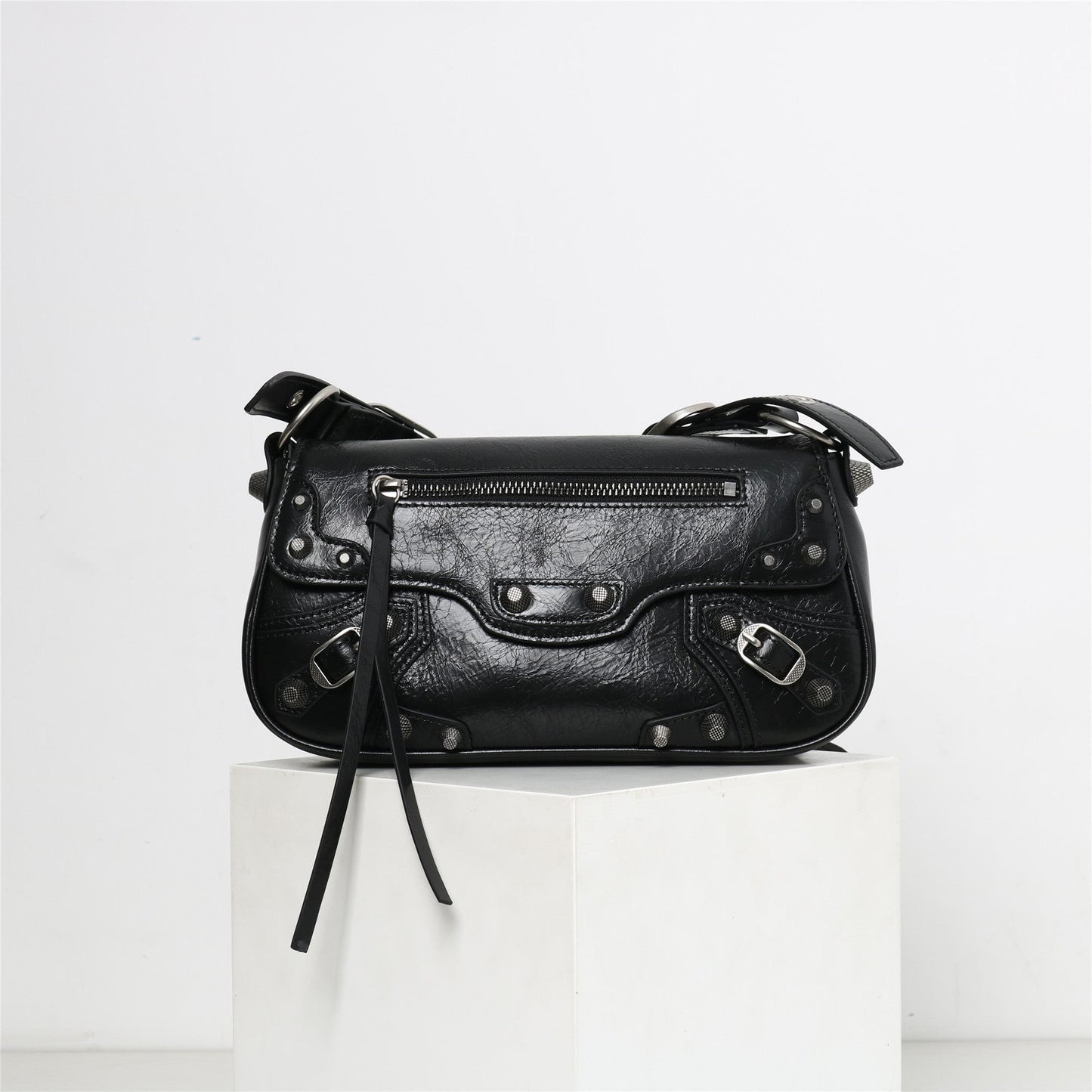 Womens Calfskin Leather Studded Underarm Shoulder Bag