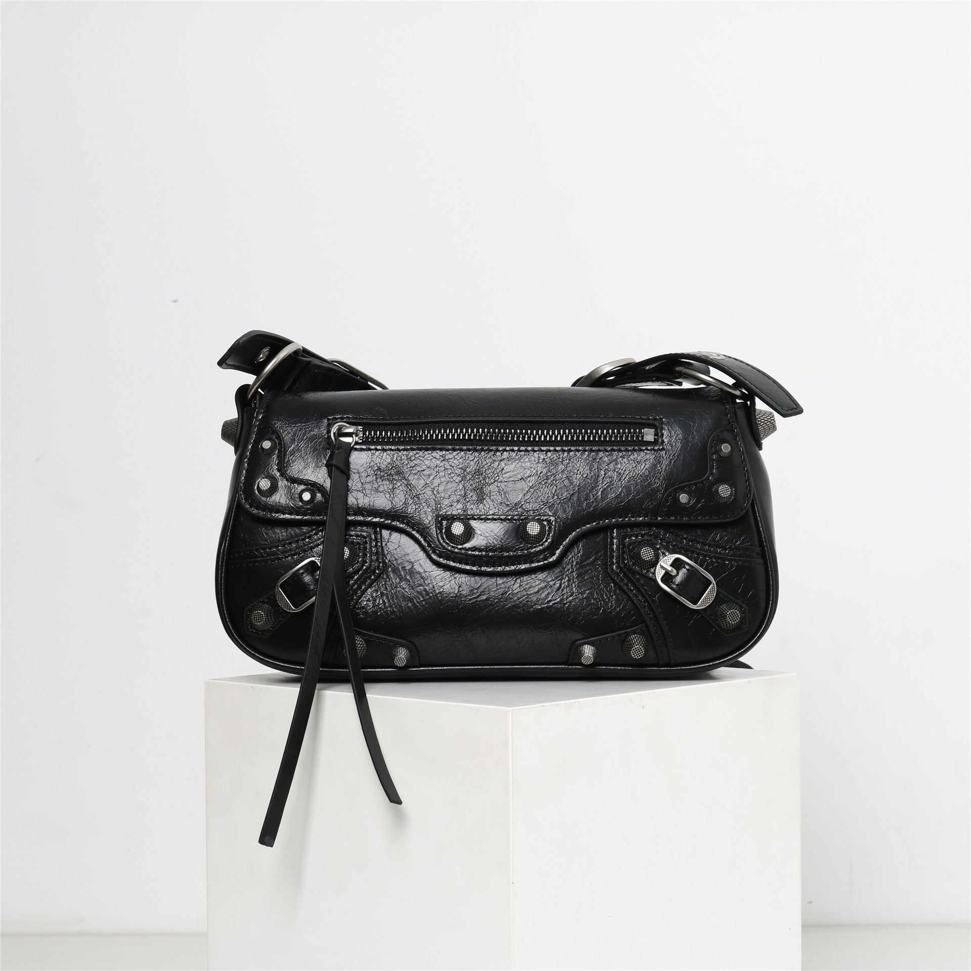 Womens Calfskin Leather Studded Underarm Shoulder Bag