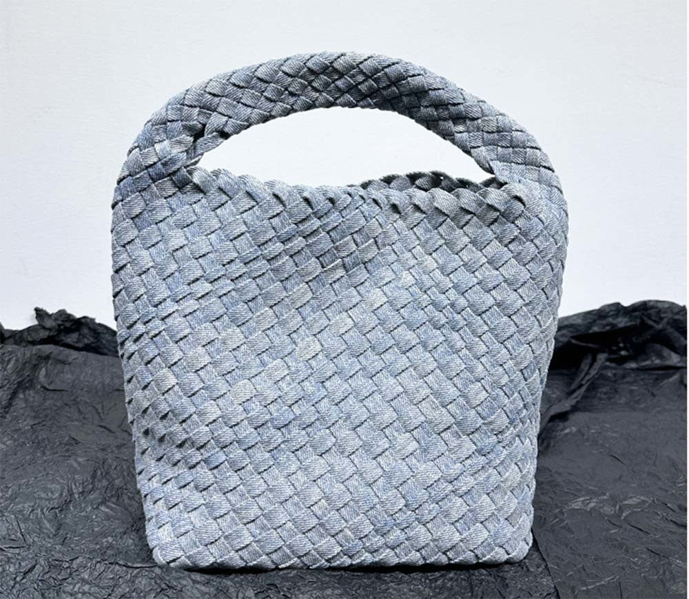 Womens Denim Woven Large Hobo Bucket Tote Bag With Pouch