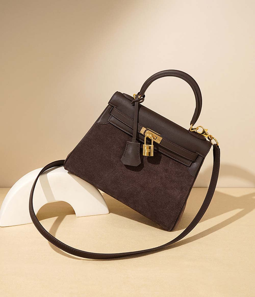 Womens Fashion Leather Padlock Satchel Tote Bag