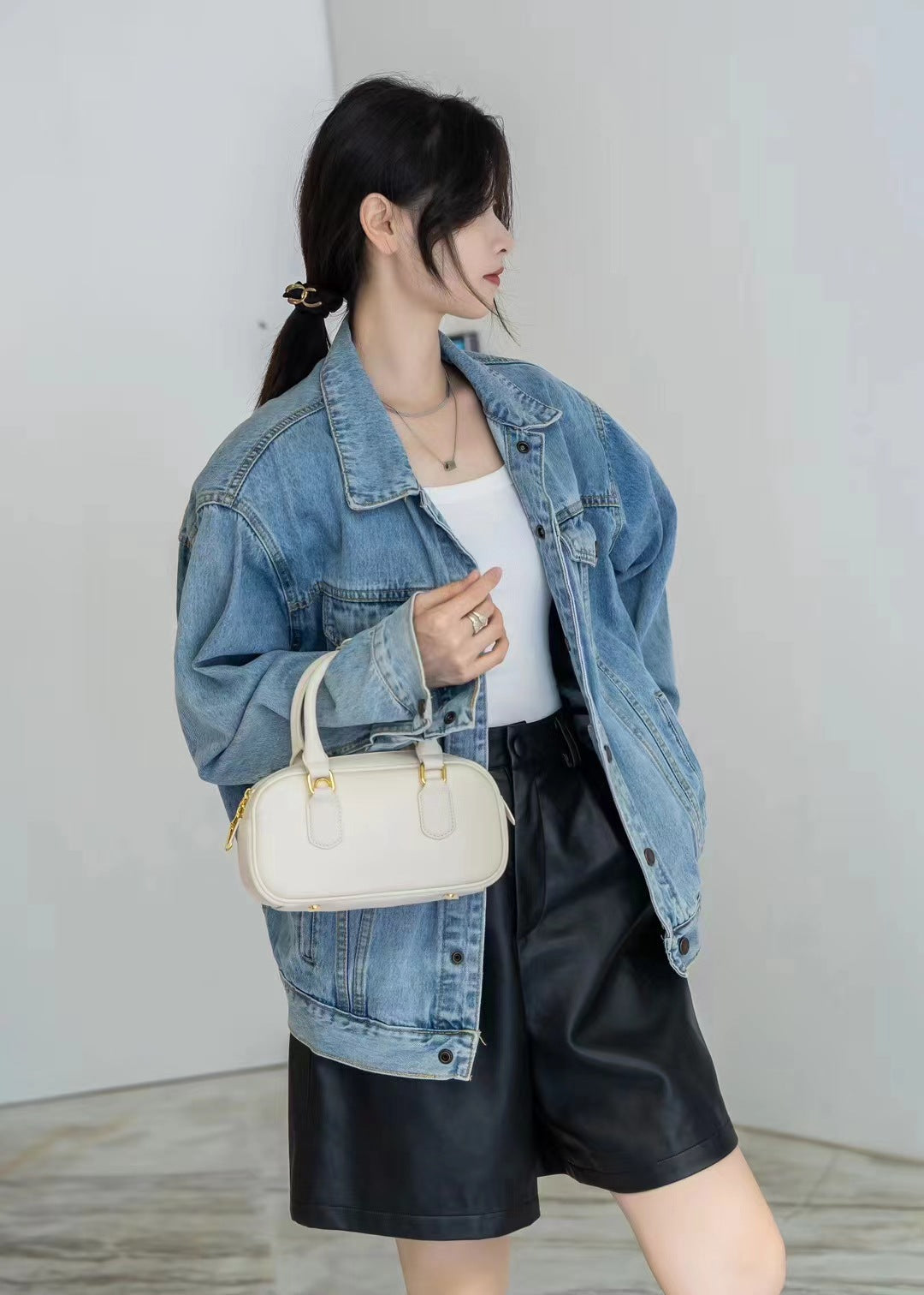 Womens Leather Boston Bowler Cross Boy Bag