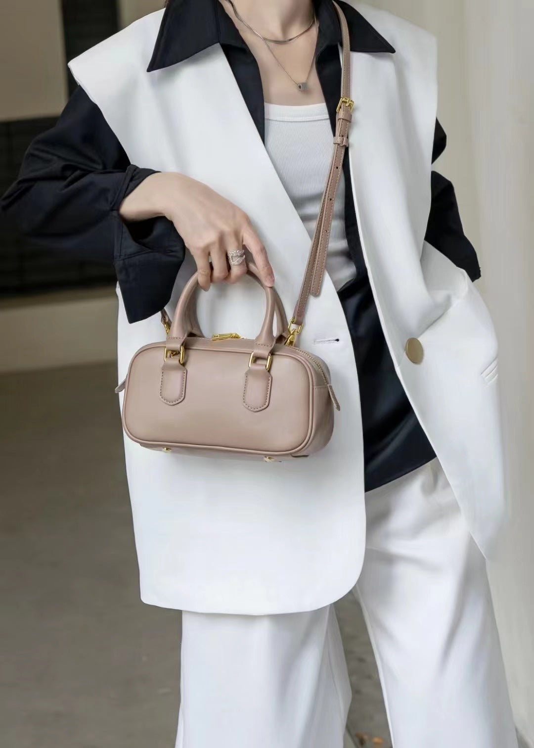 Womens Leather Boston Bowler Cross Boy Bag