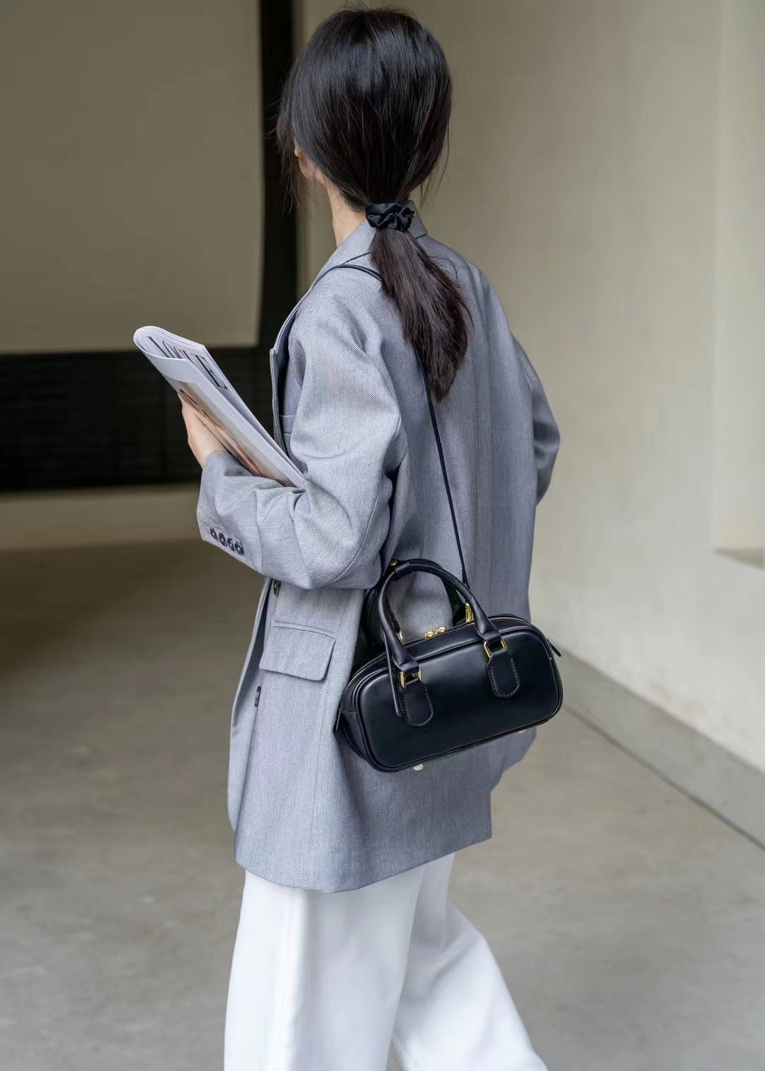 Womens Leather Boston Bowler Cross Boy Bag