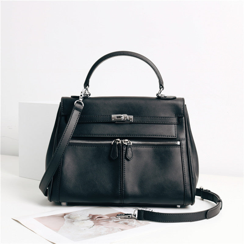 Womens Leather Fashion Bag Classic Contrast Tote