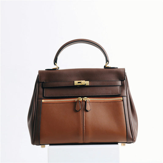 Womens Leather Fashion Bag Classic Contrast Tote