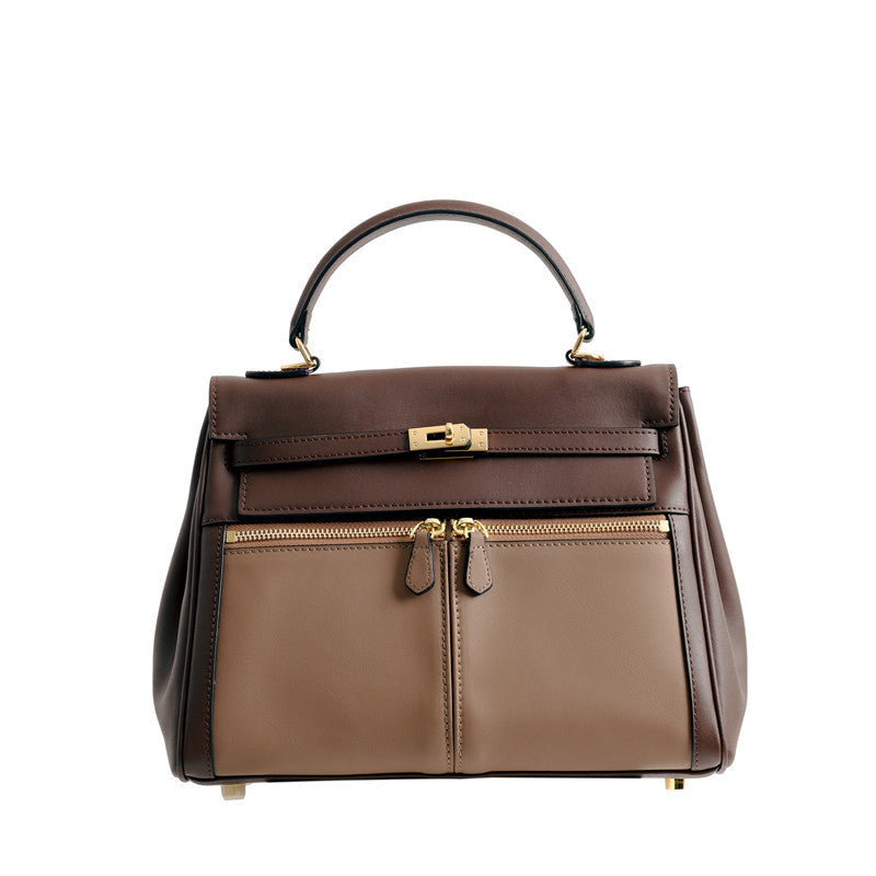 Womens Leather Fashion Bag Classic Contrast Tote