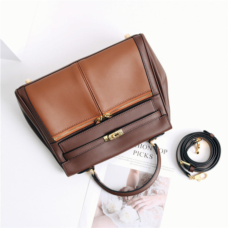 Womens Leather Fashion Bag Classic Contrast Tote