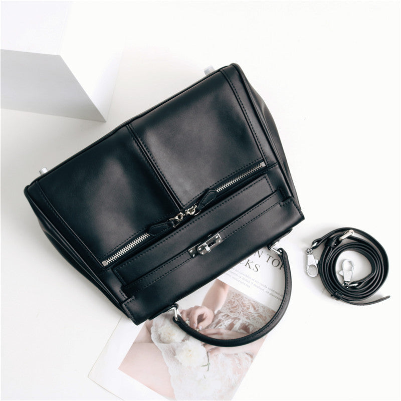 Womens Leather Fashion Bag Classic Contrast Tote