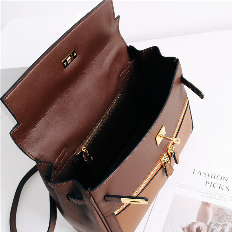 Womens Leather Fashion Bag Classic Contrast Tote