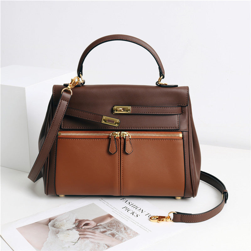 Womens Leather Fashion Bag Classic Contrast Tote