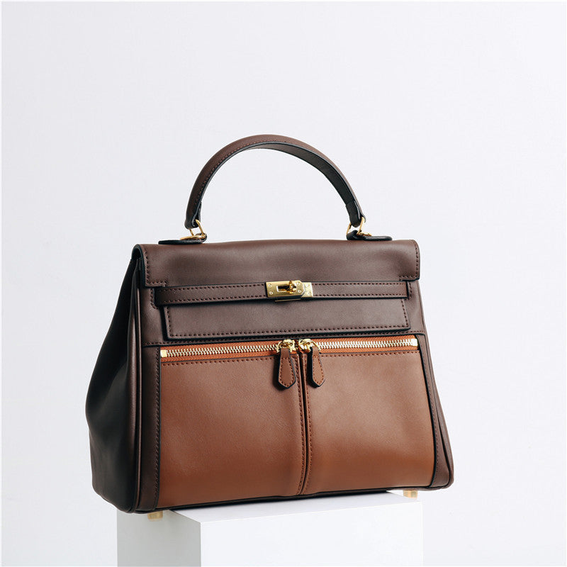 Womens Leather Fashion Bag Classic Contrast Tote