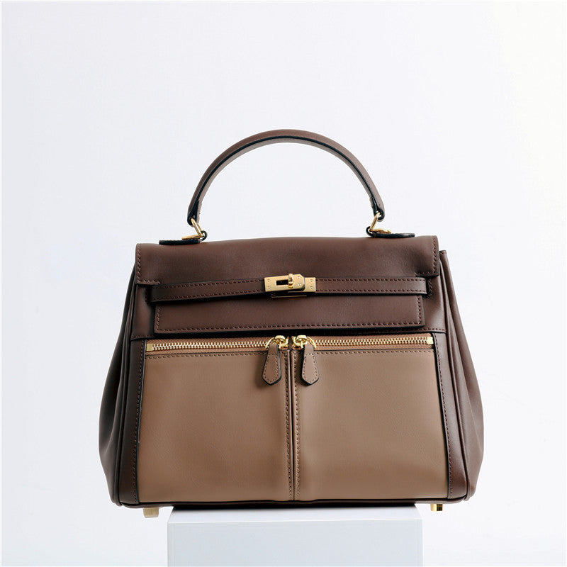 Womens Leather Fashion Bag Classic Contrast Tote