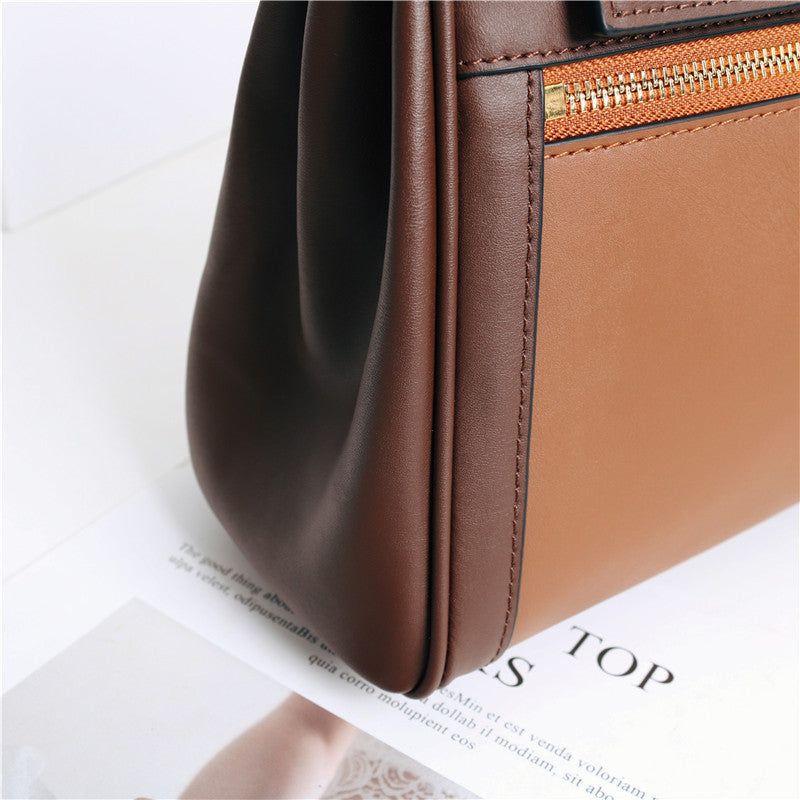 Womens Leather Fashion Bag Classic Contrast Tote