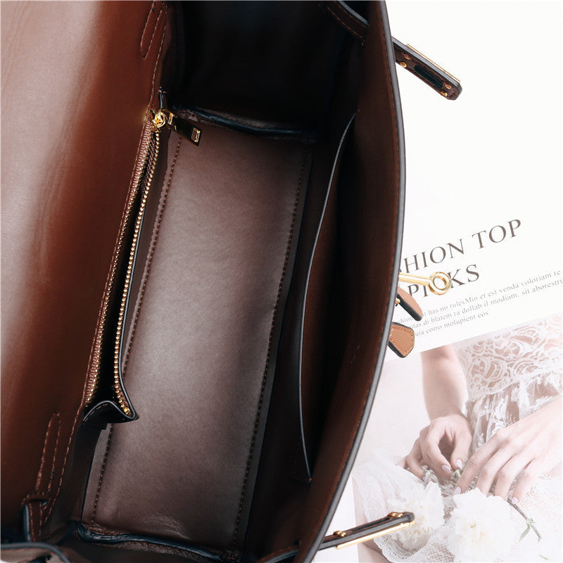 Womens Leather Fashion Bag Classic Contrast Tote