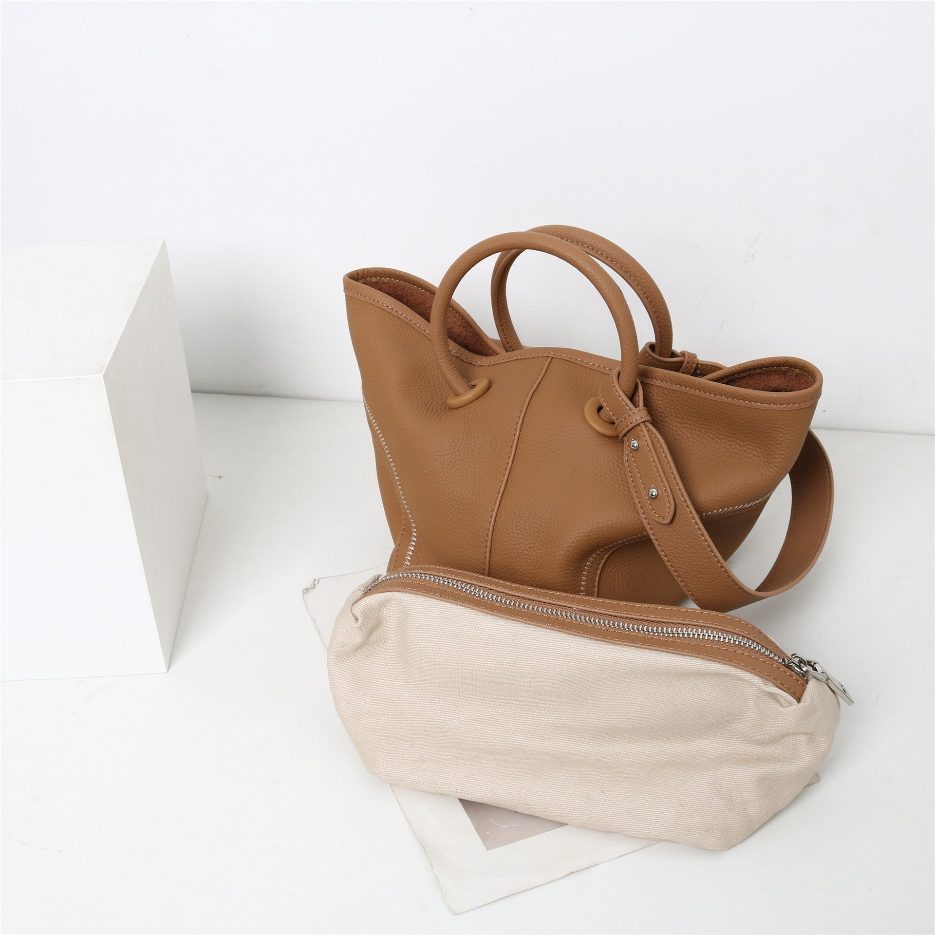 Womens Quilted Leather Bucket Basket Top Handle Bag